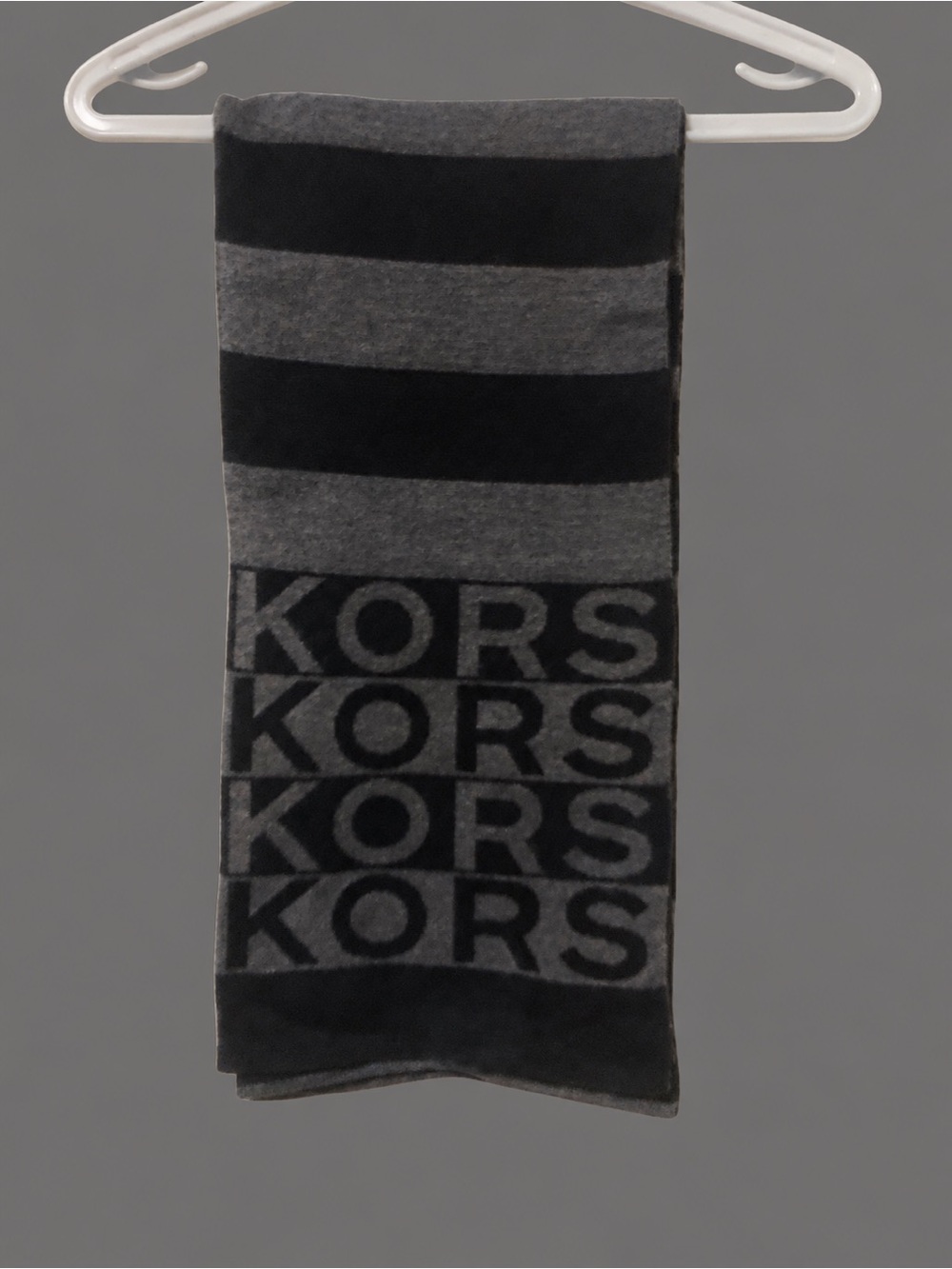 Michael Kors Black & Gray Striped Logo Scarf